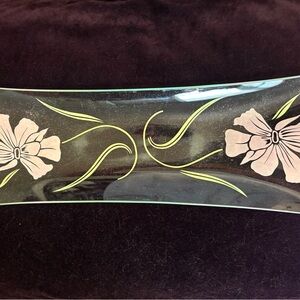 Midcentury Clear Acrylic Tray with Pink Flowers